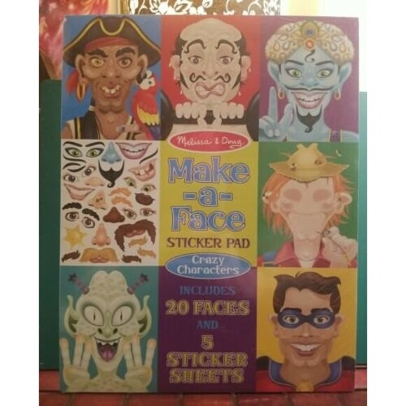 Melissa & Doug Make-a-Face Sticker Pad Crazy Characters 20 Faces 5 Sticker Sheet - Picture 1 of 2